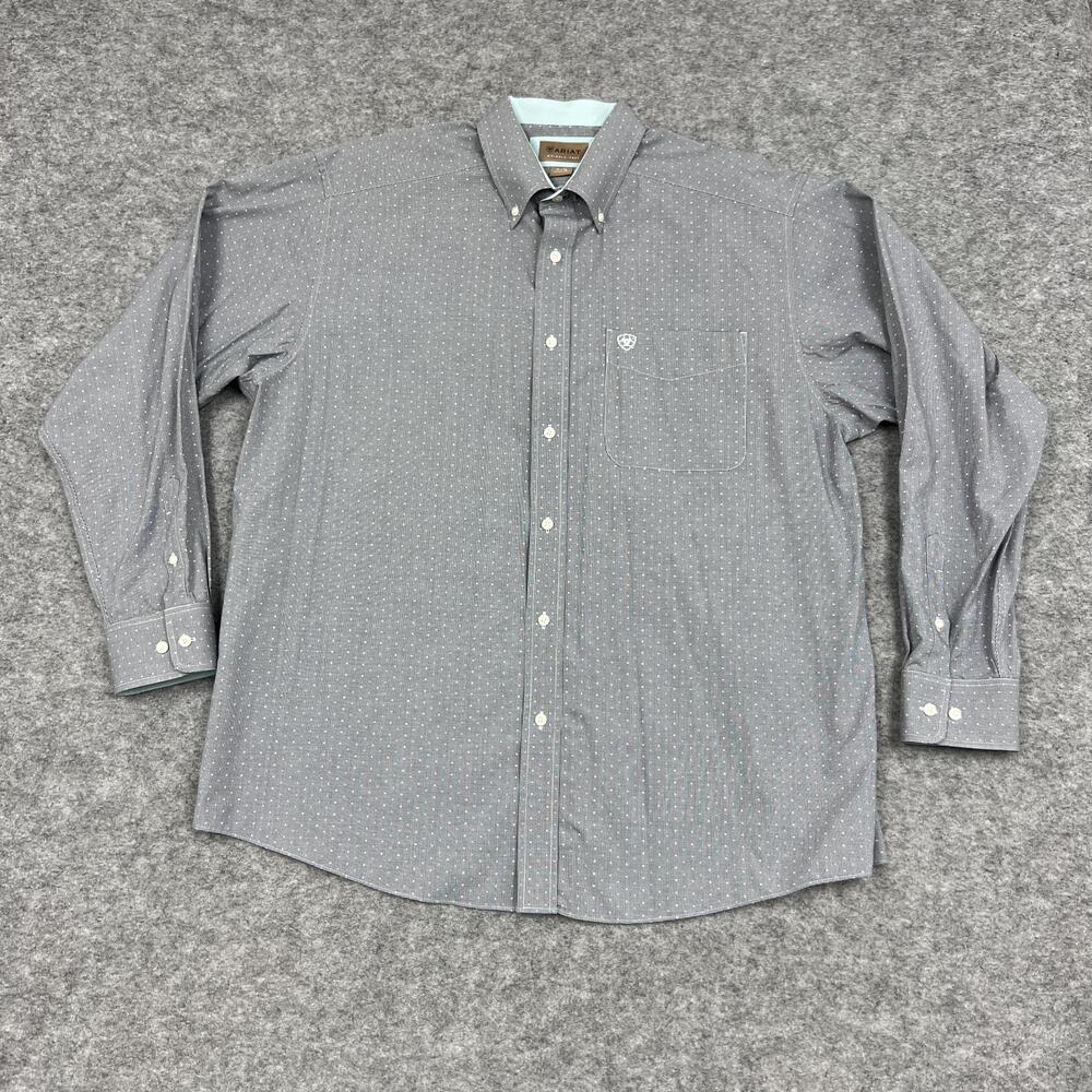 Ariat Shirt Mens XL Gray Check Button Down Wrinkle Free Office Work Career